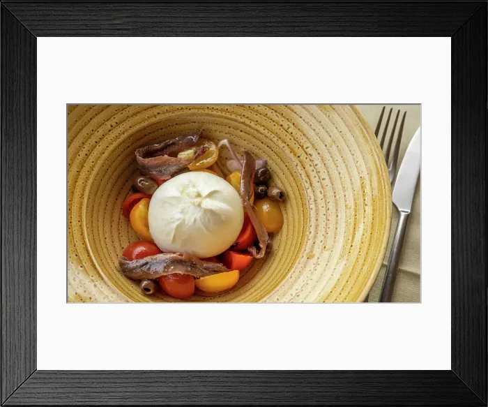 Framed Print : Italy, Tuscany, Elba. Light lunch with salad and burrata and salted anchovy Framed Print : Italy, Tuscany, Elba. Light lunch with salad and burrata and salted anchovy