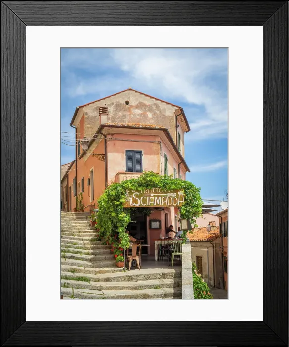 Framed Print : Italy, Tuscany, Elba. A restaurant in the picturesque streets of Poggio, little village in Western Elba Framed Print : Italy, Tuscany, Elba. A restaurant in the picturesque streets of Poggio, little village in Western Elba