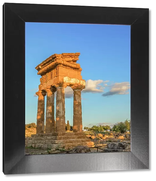 Temple of Castor and Pollux at sunset, Valley of Temples, Agrigento, Sicily, Italy