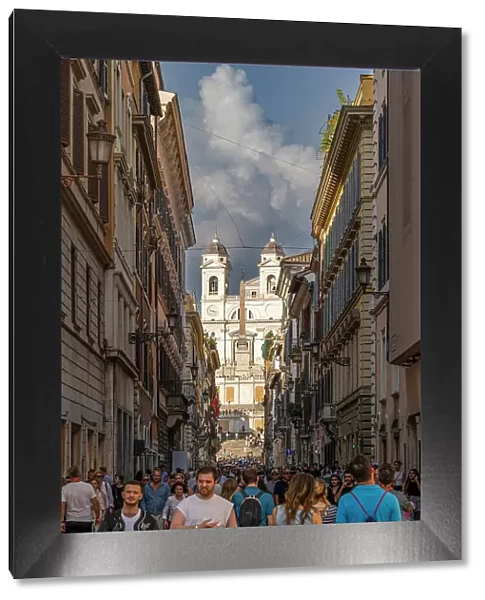 Via Condotti street with Spanish Steps in the background, Rome, Lazio, Italy