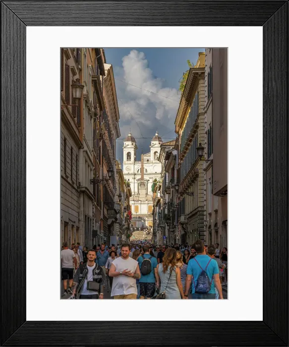 Framed Print : Via Condotti street with Spanish Steps in the background, Rome, Lazio, Italy Framed Print : Via Condotti street with Spanish Steps in the background, Rome, Lazio, Italy