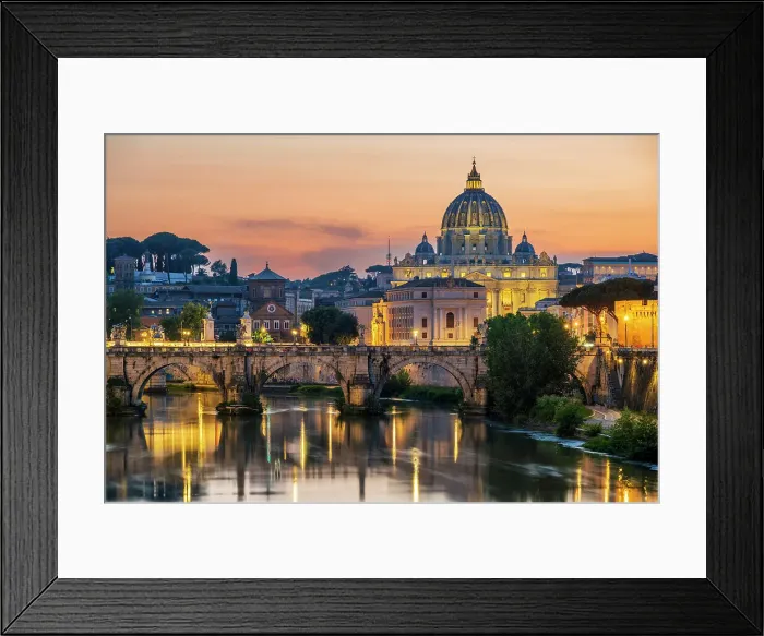 Framed Print : Tiber river and St. Peter's Basilica church at sunset, Rome, Lazio, Italy Framed Print : Tiber river and St. Peter's Basilica church at sunset, Rome, Lazio, Italy