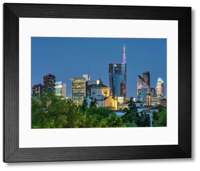 Framed Print : Financial district skyline by night, Milan, Lombardy, Italy Framed Print : Financial district skyline by night, Milan, Lombardy, Italy