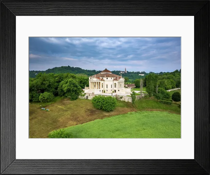 Framed Print : Aerial view of Villa Almerico Capra Valmarana (known also as La Rotonda) designed by Andrea Palladio, Vicenza, Veneto, Italy Framed Print : Aerial view of Villa Almerico Capra Valmarana (known also as La Rotonda) designed by Andrea Palladio, Vicenza, Veneto, Italy