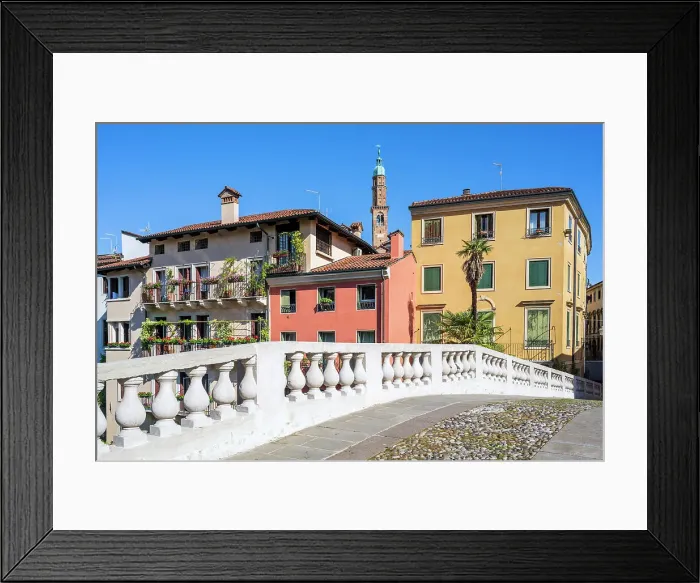 Framed Print : Scenic view of the old town from San Michele bridge, Vicenza, Veneto, Italy Framed Print : Scenic view of the old town from San Michele bridge, Vicenza, Veneto, Italy