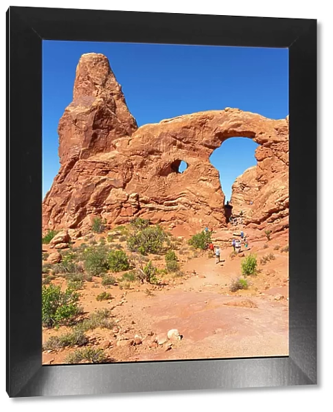 Rock formations at Turret Arch against clear sky, Arches National Park, Grand County, Utah, USA