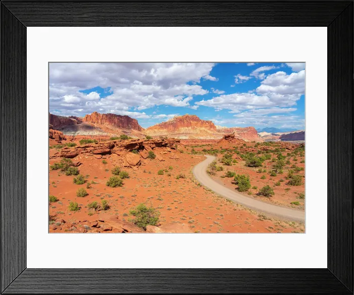 Framed Print : Dirt road and Whiskey Flat seen from Panorama Point, Capitol Reef National Park, Utah, Western United States, USA Framed Print : Dirt road and Whiskey Flat seen from Panorama Point, Capitol Reef National Park, Utah, Western United States, USA