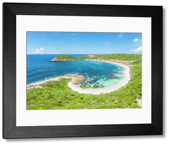 Framed Print : Lush tropical trees framing an idyllic beach by coral reef, aerial view, Half Moon Bay, Antigua, Antigua & Barbuda, Caribbean Framed Print : Lush tropical trees framing an idyllic beach by coral reef, aerial view, Half Moon Bay, Antigua, Antigua & Barbuda, Caribbean
