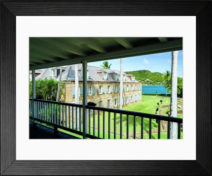Framed Print : Historic buildings view from a colonial style veranda, Nelson's Dockyard, English Harbour, Antigua, Caribbean, West Indies Framed Print : Historic buildings view from a colonial style veranda, Nelson's Dockyard, English Harbour, Antigua, Caribbean, West Indies