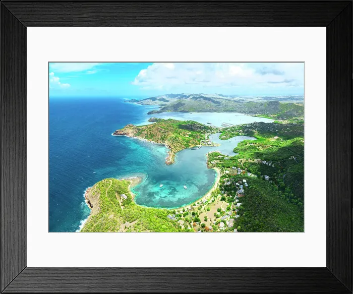 Framed Print : Aerial view of Galleon Beach and English Harbour, Antigua, Antigua & Barbuda, Caribbean Framed Print : Aerial view of Galleon Beach and English Harbour, Antigua, Antigua & Barbuda, Caribbean