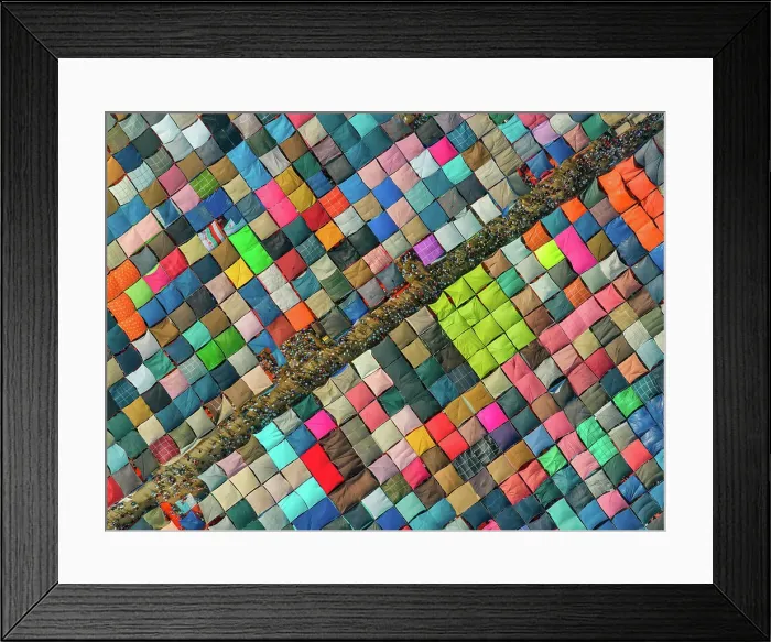 Framed Print : Aerial view of local market colourful tents at Minar Moshjid Tabling for the Global Muslims Congregation in Tongi, Dhaka, Bangladesh Framed Print : Aerial view of local market colourful tents at Minar Moshjid Tabling for the Global Muslims Congregation in Tongi, Dhaka, Bangladesh