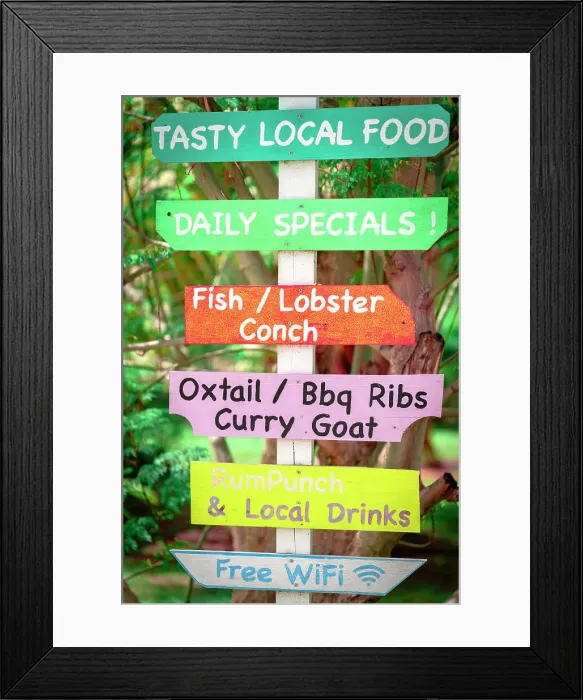 Framed Print : Colorful beach signs of a traditional restaurant, Antigua, Antigua & Barbuda, Caribbean, West Indies Framed Print : Colorful beach signs of a traditional restaurant, Antigua, Antigua & Barbuda, Caribbean, West Indies