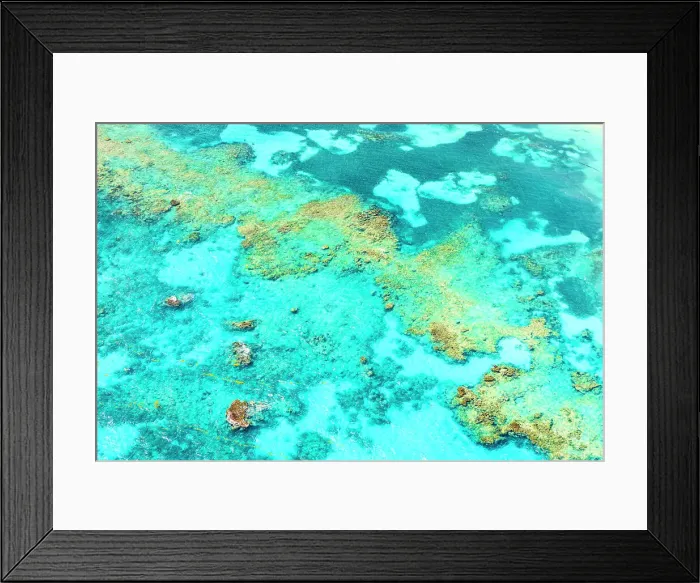 Framed Print : Aerial view of coral reef in the crystal transparent sea, Antigua, Antigua & Barbuda, Caribbean, West Indies Framed Print : Aerial view of coral reef in the crystal transparent sea, Antigua, Antigua & Barbuda, Caribbean, West Indies