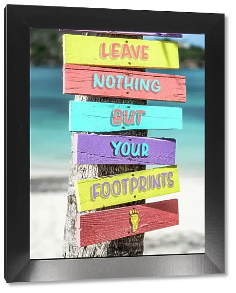 Colorful wooden beach signs on a tropical shore, Antigua, Antigua & Barbuda, Caribbean, West Indies