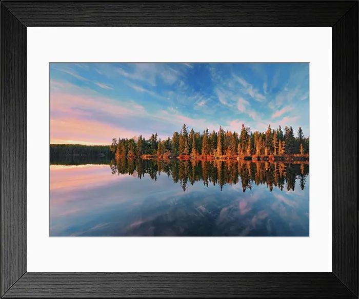 Framed Print : Reflection at sunset of boreal forest in Graphic Lake Graphic Lake near Kenora, Ontario, Canada Framed Print : Reflection at sunset of boreal forest in Graphic Lake Graphic Lake near Kenora, Ontario, Canada