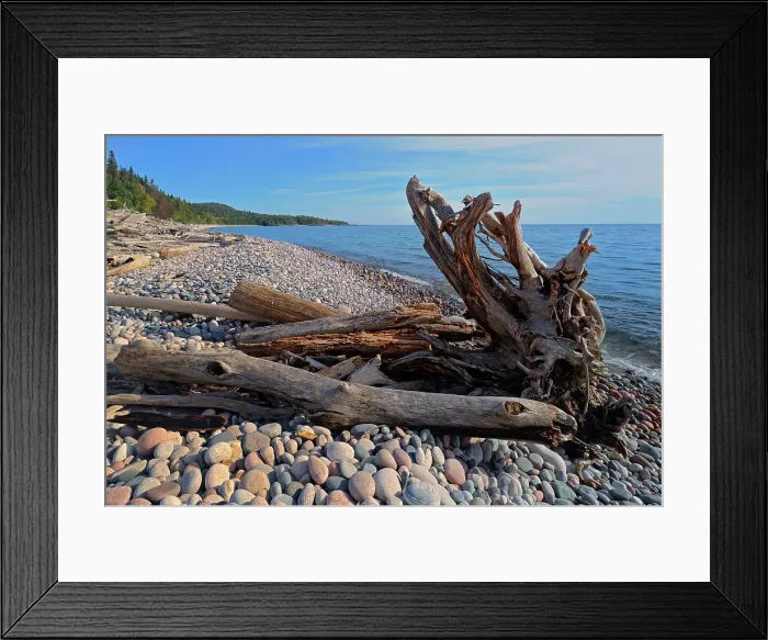 Framed Print : Driftwood along Pebble Beach on Lake Superior Marathon, Ontario, Canada Framed Print : Driftwood along Pebble Beach on Lake Superior Marathon, Ontario, Canada