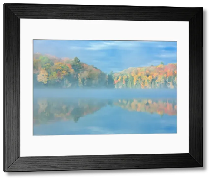 Framed Print : Fog on Horseshoe Lake in autumn with cottage, Near Parry Sound, Ontario, Canada Framed Print : Fog on Horseshoe Lake in autumn with cottage, Near Parry Sound, Ontario, Canada