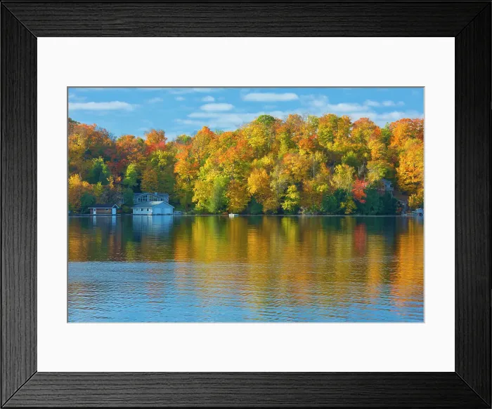 Framed Print : Horseshoe Lake in autumn with cottage, Near Parry Sound, Ontario, Canada Framed Print : Horseshoe Lake in autumn with cottage, Near Parry Sound, Ontario, Canada