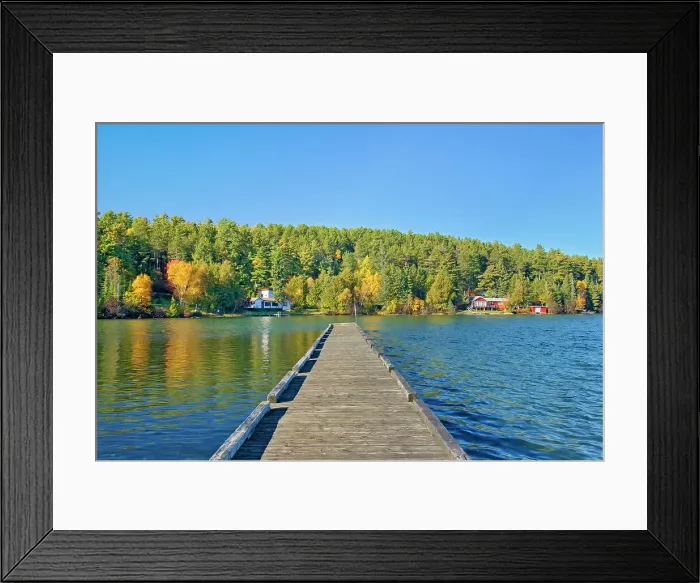 Framed Print : Dock and cottages and Autumn on Crow Lake (also known as Kakagi Lake). Near Sioux Narrows, Ontario, Canada Framed Print : Dock and cottages and Autumn on Crow Lake (also known as Kakagi Lake). Near Sioux Narrows, Ontario, Canada