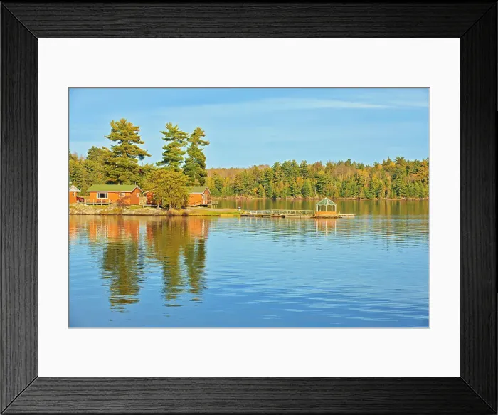 Framed Print : Cottages reflected in Lake of the Woods Sioux Narrows, Ontario, Canada Framed Print : Cottages reflected in Lake of the Woods Sioux Narrows, Ontario, Canada