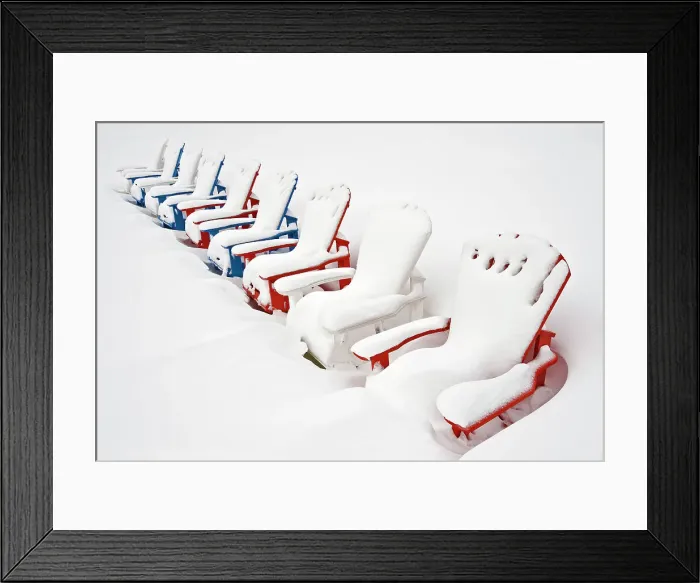 Framed Print : Muskoka chairs covered in snow in winter Port Carling, Ontario, Canada Framed Print : Muskoka chairs covered in snow in winter Port Carling, Ontario, Canada