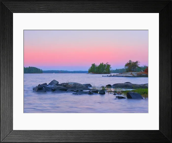 Framed Print : Dawn on shore of Lake of The Woods Sioux Narrows Provincial Park, Ontario, Canada Framed Print : Dawn on shore of Lake of The Woods Sioux Narrows Provincial Park, Ontario, Canada