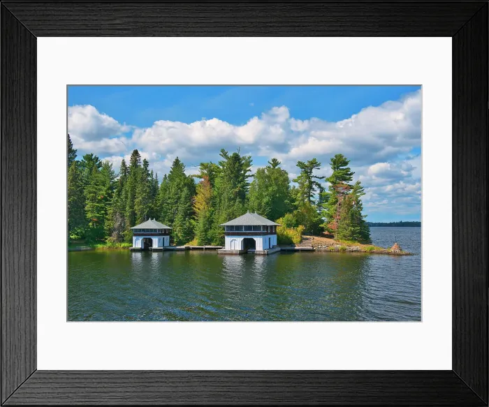 Framed Print : Boathouses on Lake of the Woods Kenora, Ontario, Canada