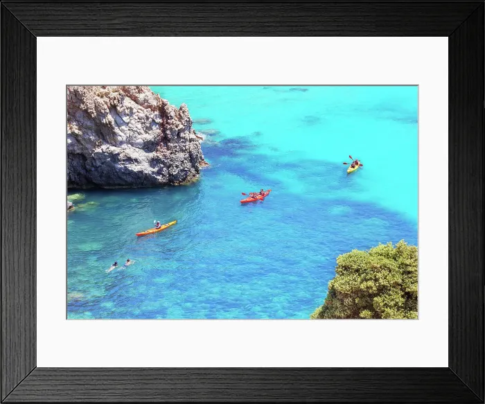 Framed Print : Group of people kayaking, Tsigrado, Milos Island, Cyclades Islands, Greece Framed Print : Group of people kayaking, Tsigrado, Milos Island, Cyclades Islands, Greece