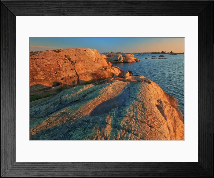 Framed Print : Glacially eroded Precambrian shield rock on coast islands in Georgian Bay (Lake Huron) French River Provincial Park, Ontario, Canada Framed Print : Glacially eroded Precambrian shield rock on coast islands in Georgian Bay (Lake Huron) French River Provincial Park, Ontario, Canada
