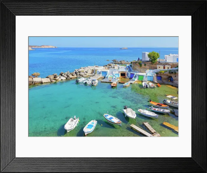 Framed Print : View over Mandrakia fishing village, Mandrakia, Milos Island, Cyclades Islands, Greece Framed Print : View over Mandrakia fishing village, Mandrakia, Milos Island, Cyclades Islands, Greece