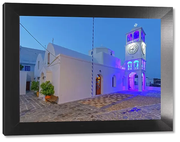 View Agios Spiridon church at night, Triovasalos village, Milos island, Cyclades, Greece