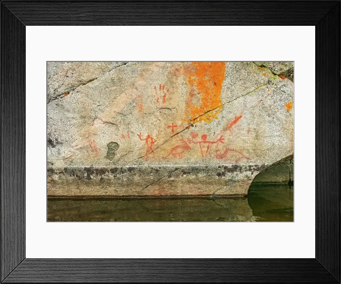 Framed Print : Pictographs on rock cliffs of Blindfold Lake Kenora DIstrict, Ontario, Canada