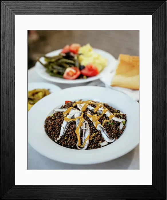 Framed Print : Dish of Anchovy and Lentils, Athens, Attica, Greece Framed Print : Dish of Anchovy and Lentils, Athens, Attica, Greece