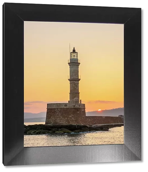 Venetian Lighthouse at sunrise, City of Chania, Crete, Greece