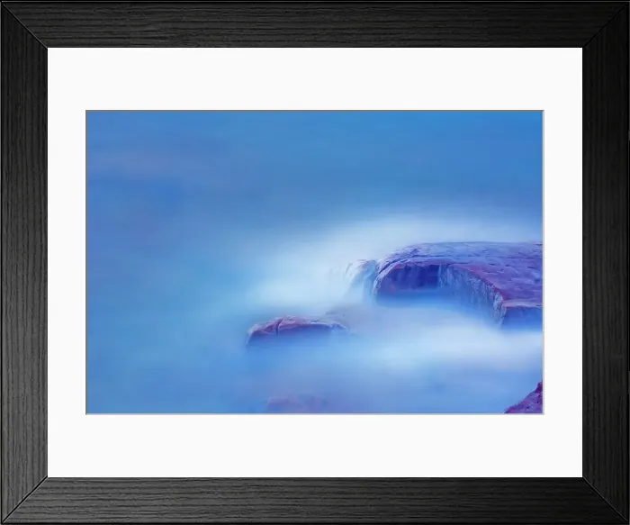 Framed Print : Crashing waves over shorline rocks at dusk Killarney Provincial Park, Ontario, Canada