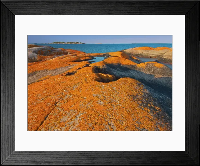 Framed Print : Lichen covered, Glacially eroded Precambrian shield rock on coast islands in Georgian Bay (Lake Huron) near south end of Killarney Provincial Park. Ontario, Canada Framed Print : Lichen covered, Glacially eroded Precambrian shield rock on coast islands in Georgian Bay (Lake Huron) near south end of Killarney Provincial Park. Ontario, Canada