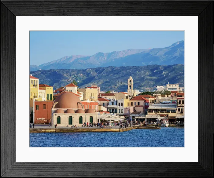 Framed Print : Old Town Waterfront and Kucuk Hasan Mosque, City of Chania, Crete, Greece Framed Print : Old Town Waterfront and Kucuk Hasan Mosque, City of Chania, Crete, Greece