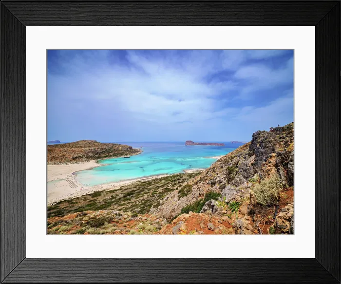Framed Print : Balos Lagoon Beach and Cape Tigani, elevated view, Gramvousa Peninsula, Chania Region, Crete, Greece