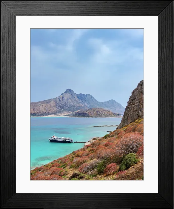 Framed Print : Ferry Boat at the coast of Imeri Gramvousa, Chania Region, Crete, Greece Framed Print : Ferry Boat at the coast of Imeri Gramvousa, Chania Region, Crete, Greece