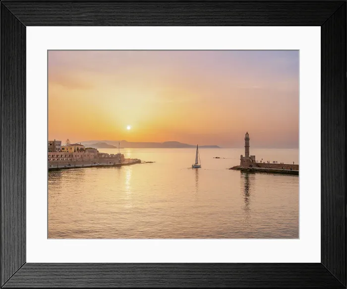Framed Print : Venetian Harbour at sunset, elevated view, City of Chania, Crete, Greece Framed Print : Venetian Harbour at sunset, elevated view, City of Chania, Crete, Greece