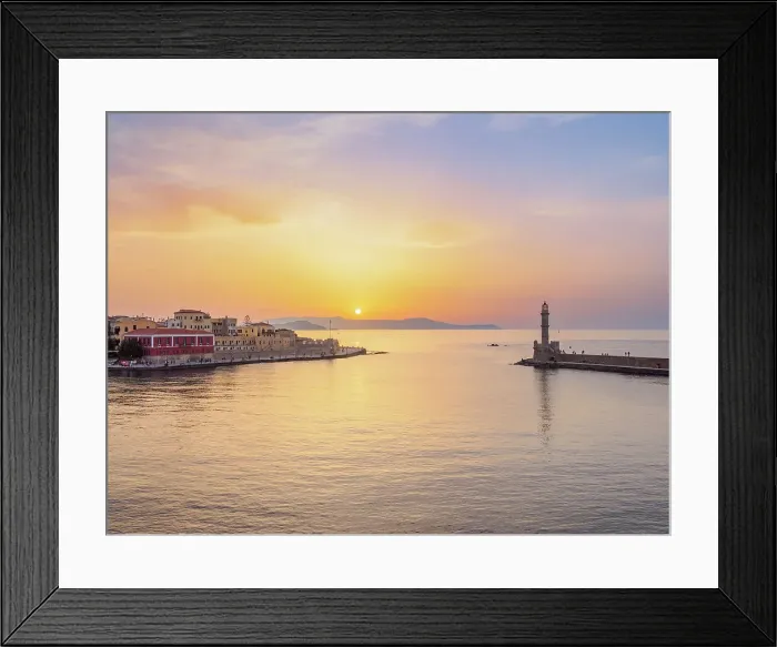 Framed Print : Venetian Harbour at sunset, elevated view, City of Chania, Crete, Greece Framed Print : Venetian Harbour at sunset, elevated view, City of Chania, Crete, Greece
