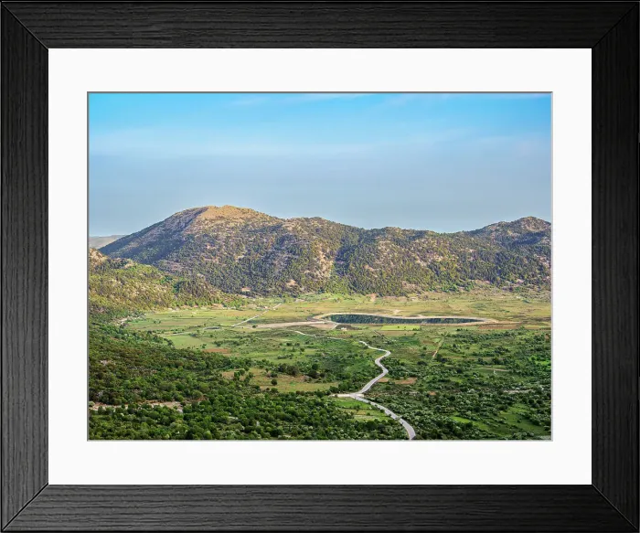 Framed Print : View towards the lake at Omalos plateau, Chania Region, Crete, Greece Framed Print : View towards the lake at Omalos plateau, Chania Region, Crete, Greece