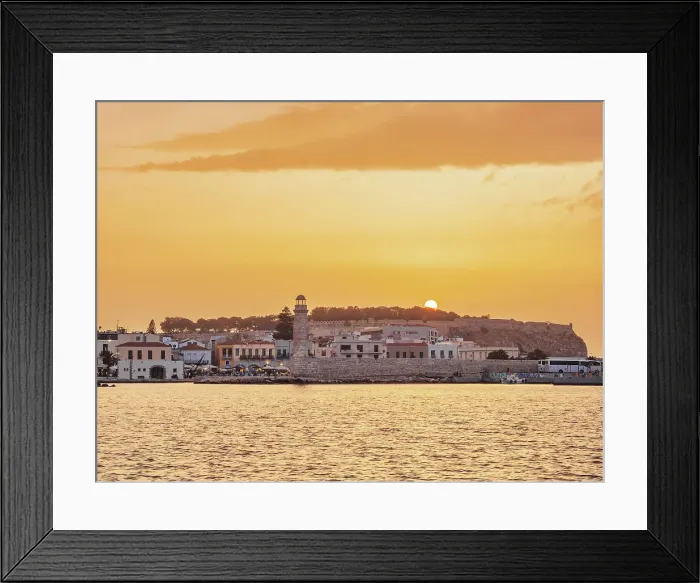 Framed Print : View towards the Old Venetian Port and Fortezza Castle, sunset, City of Rethymno, Rethymno Region, Crete, Greece Framed Print : View towards the Old Venetian Port and Fortezza Castle, sunset, City of Rethymno, Rethymno Region, Crete, Greece