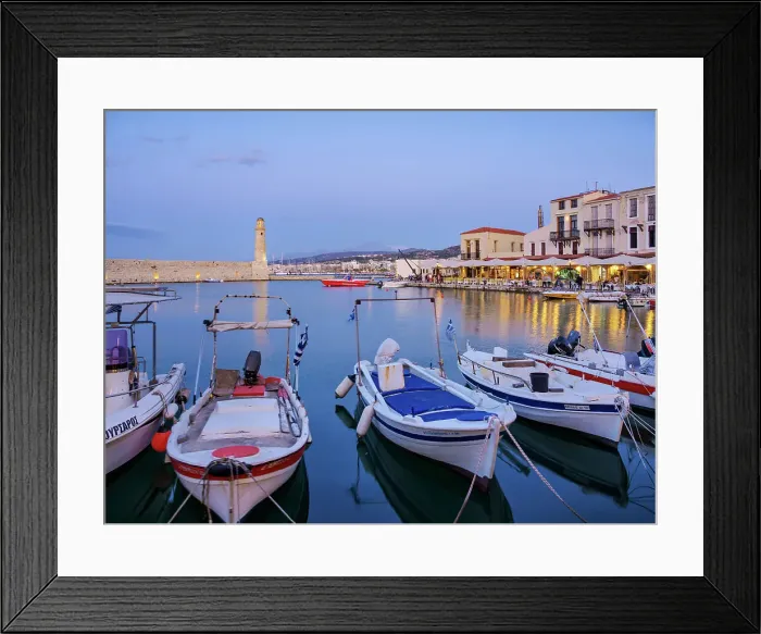 Framed Print : Old Venetian Port, dusk, City of Rethymno, Rethymno Region, Crete, Greece Framed Print : Old Venetian Port, dusk, City of Rethymno, Rethymno Region, Crete, Greece