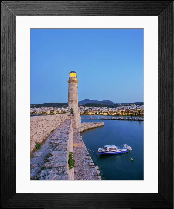 Framed Print : Lighthouse at the Old Venetian Port, dusk, City of Rethymno, Rethymno Region, Crete, Greece Framed Print : Lighthouse at the Old Venetian Port, dusk, City of Rethymno, Rethymno Region, Crete, Greece