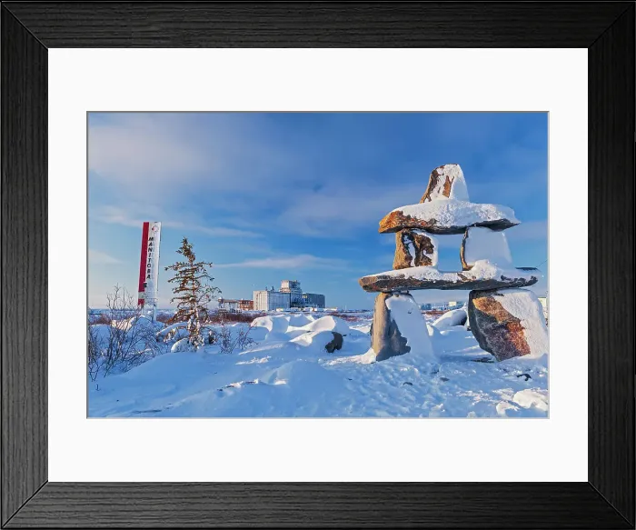 Framed Print : Inukshuk and Grain Terminal on shore of Hudson Bay in Churchill, Polar Bear Capital of the World. Churchill, Manitoba, Canada Framed Print : Inukshuk and Grain Terminal on shore of Hudson Bay in Churchill, Polar Bear Capital of the World. Churchill, Manitoba, Canada