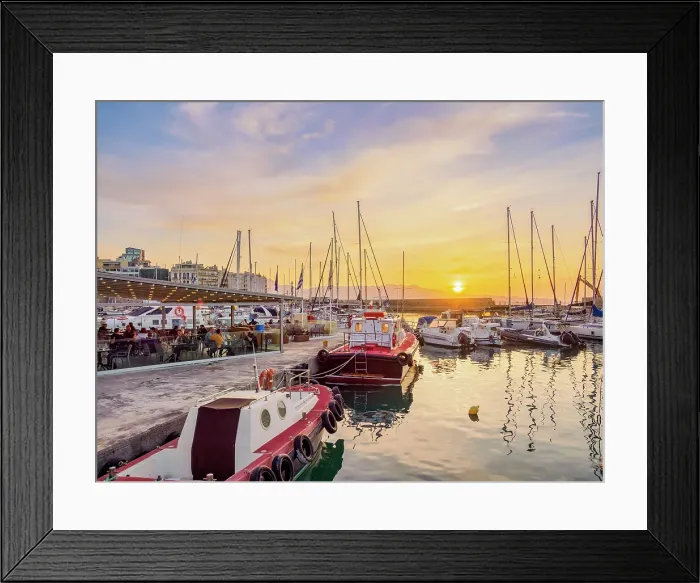 Framed Print : Marina at the Old Venetian Port, sunset, City of Heraklion, Crete, Greece