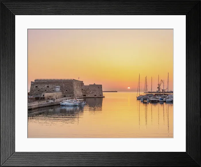 Framed Print : Old Venetian Port and The Koules Fortress at sunrise, City of Heraklion, Crete, Greece
