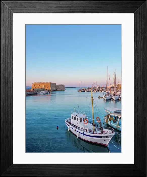 Framed Print : Old Venetian Port and The Koules Fortress at sunset, City of Heraklion, Crete, Greece