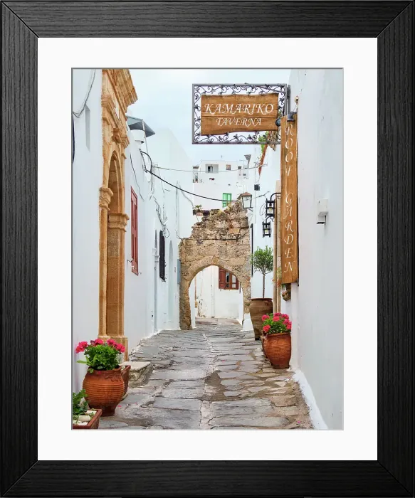 Framed Print : Street of Lindos Village, Rhodes Island, Dodecanese, Greece